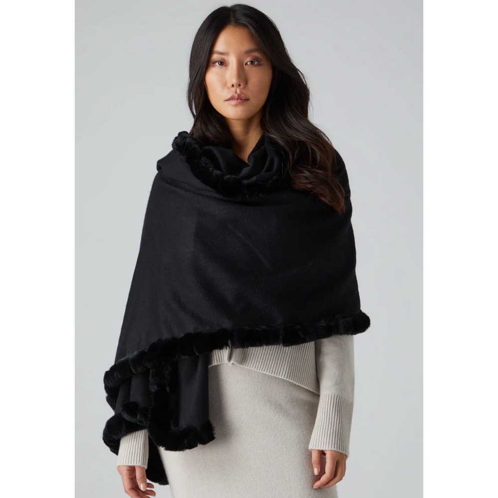 N Peal LONDON LARGE WOMEN'S MERIBEL WOVEN REAL FUR TRIM CASHMERE SHAWL $850